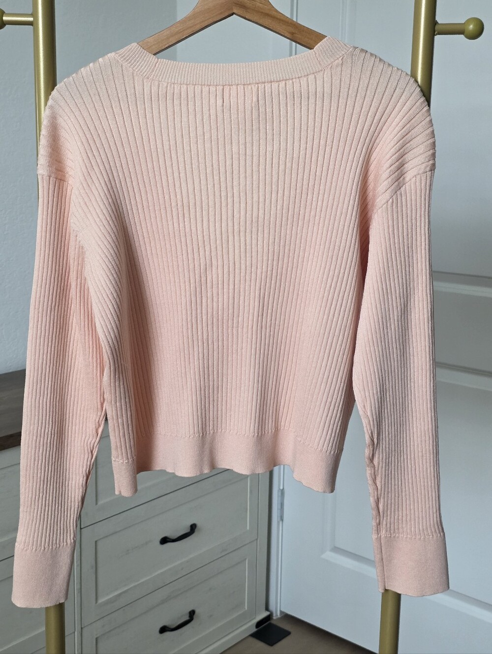 LPA Jersey Adina Cardigan, Medium, Cropped, Baby Pink, V-neck, Ribbed Cardigan - Picture 4 of 7